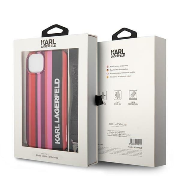 Karl Lagerfeld iPhone 14 Skal med halsband Stripes Strap - Rosa