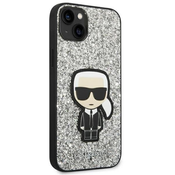 Karl Lagerfeld iPhone 14 Plus Skal Glitter Flakes Ikonik - Silver