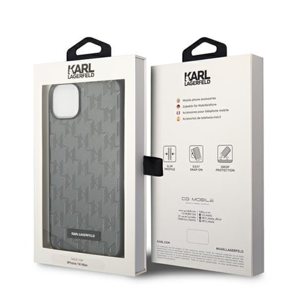 Karl Lagerfeld iPhone 14 Plus Skal Saffiano Mono Metal Logo - Grå
