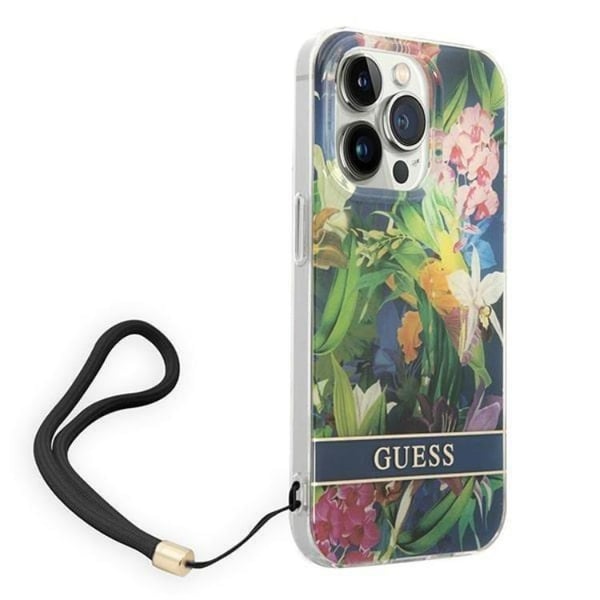 GUESS iPhone 14 Pro Max Skal Flower Strap - Blå