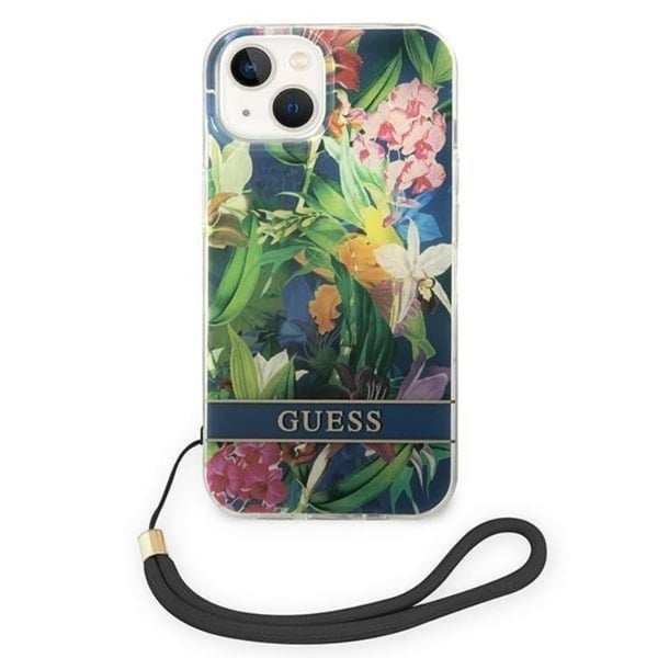 GUESS iPhone 14 Skal Flower Strap - Blå