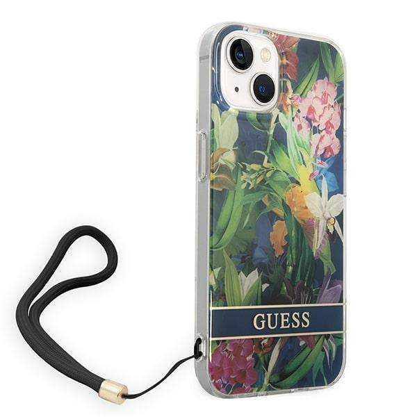 GUESS iPhone 14 Pro Skal Flower Strap - Blå