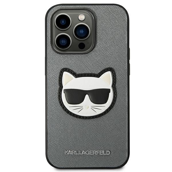 Karl Lagerfeld iPhone 14 Pro Skal Saffiano Choupette Head Patch - Silver