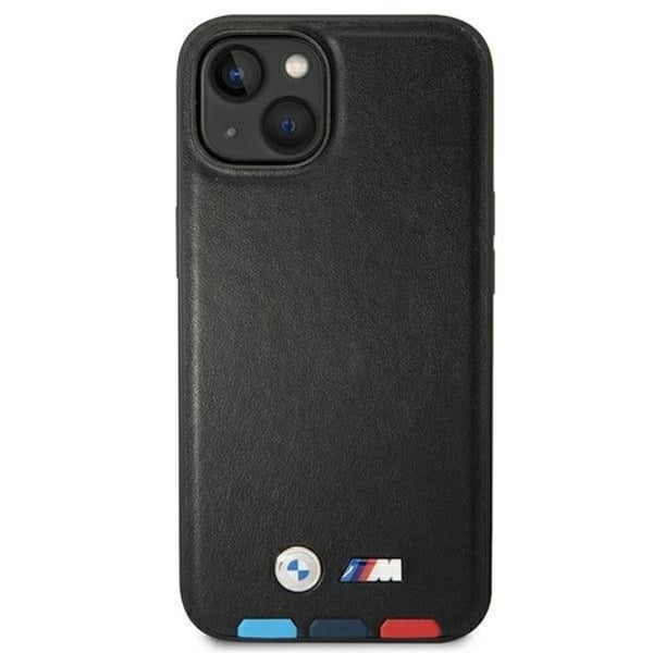 BMW iPhone 14 Skal Magsafe Läder Stamp Tricolor - Svart