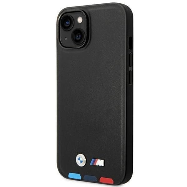 BMW iPhone 14 Plus Skal Magsafe Läder Stamp Tricolor - Svart