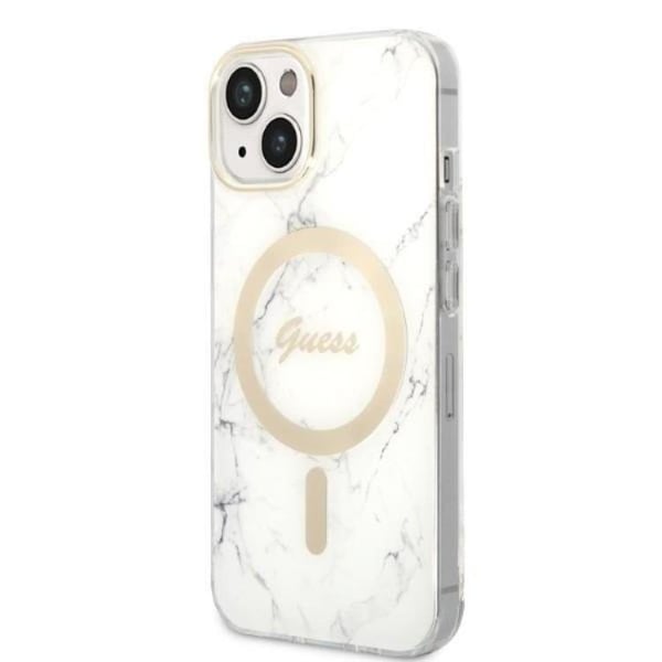 GUESS iPhone 14 Plus Magsafe Skal Marble + Trådlös Laddare - Vit