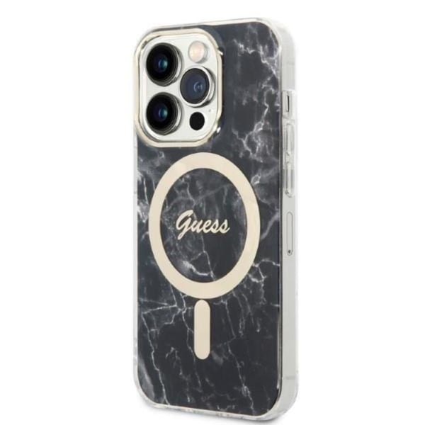 GUESS iPhone 14 Pro Magsafe Skal Marble + Trådlös Laddare - Svart
