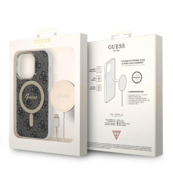 GUESS iPhone 14 Pro Max Magsafe Skal Print + Trådlös Laddare - Svart