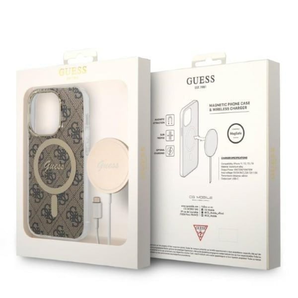 GUESS iPhone 14 Pro Magsafe Skal Print + Trådlös Laddare - Brun