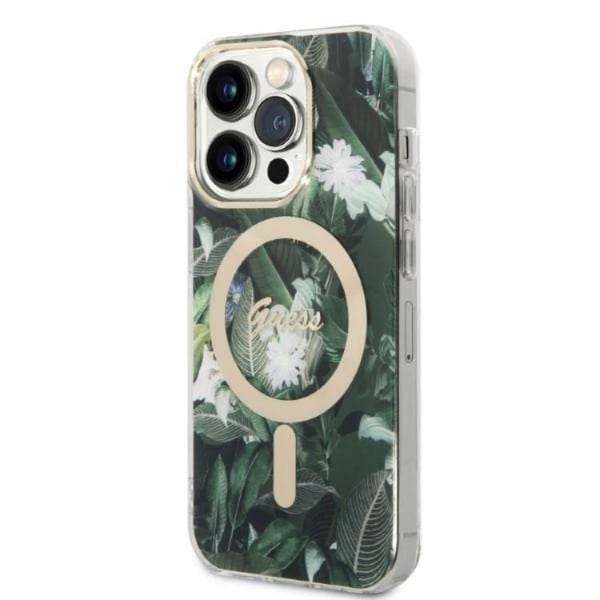 GUESS iPhone 14 Pro Magsafe Skal Jungle + Trådlös Laddare - Grön