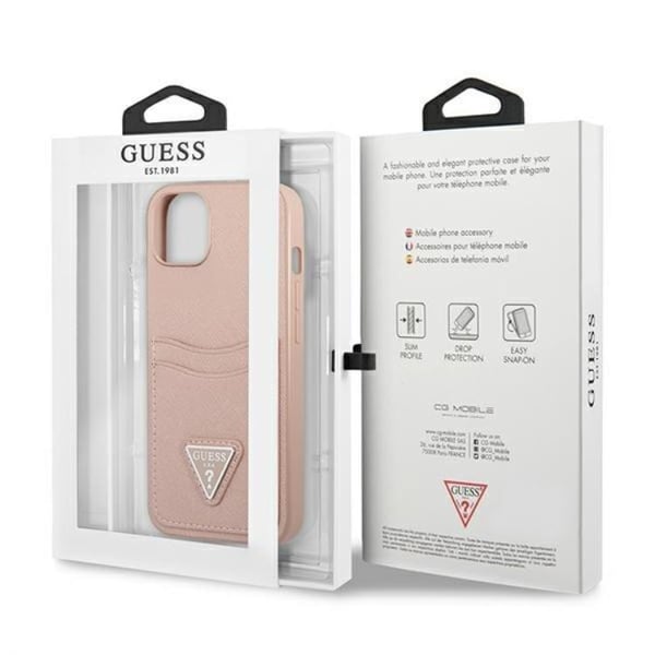 Guess iPhone 13 Mini Skal Korthållare Saffiano Triangle Logo - Rosa