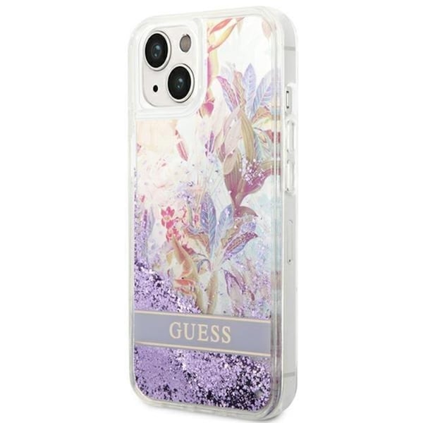 GUESS iPhone 14 Plus Skal Flower Liquid Glitter - Lila