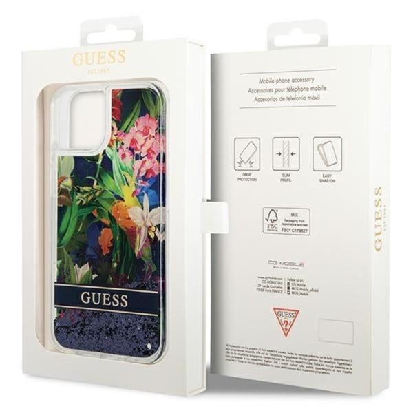 GUESS iPhone 14 Plus Skal Flower Liquid Glitter - Blå