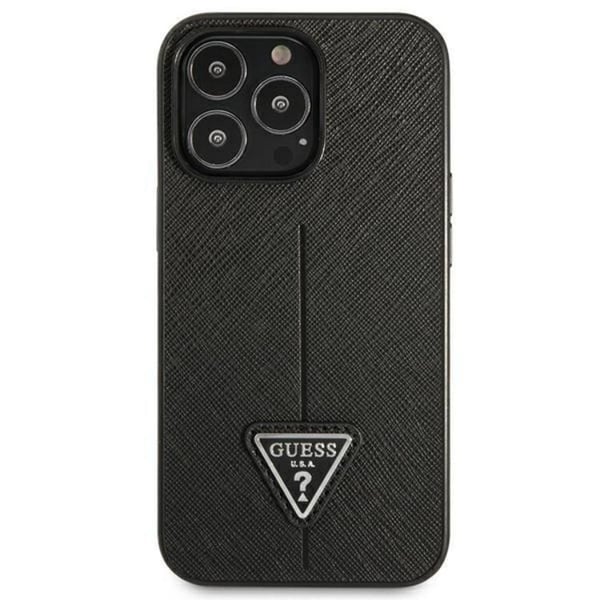GUESS iPhone 14 Pro Etui Saffiano Trekantlogo - Sort