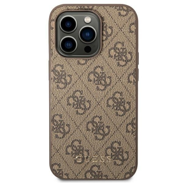 GUESS iPhone 14 Pro Skal Saffiano Metall Gold Logo - Brun