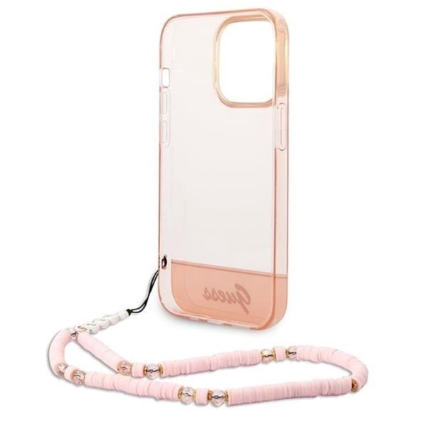 GUESS iPhone 14 Pro Max Skal Translucent Pearl Strap - Rosa