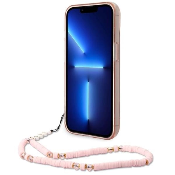 GUESS iPhone 14 Plus Skal Translucent Pearl Strap - Rosa