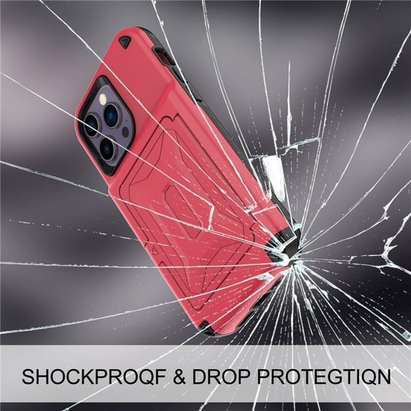 iPhone 14 Pro Skal Korthållare Mirror Kickstand - Röd