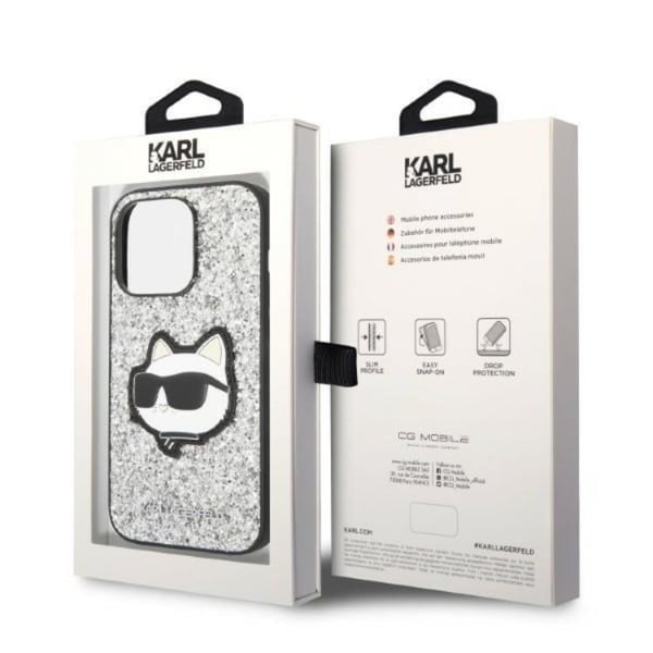 Karl Lagerfeld iPhone 14 Pro Skal Glitter Choupette Patch - Silver