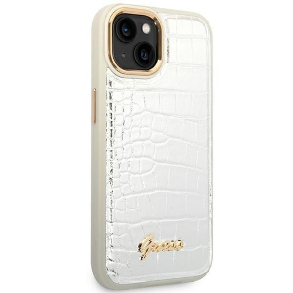 GUESS iPhone 14 Plus Skal Croco Collection - Silver