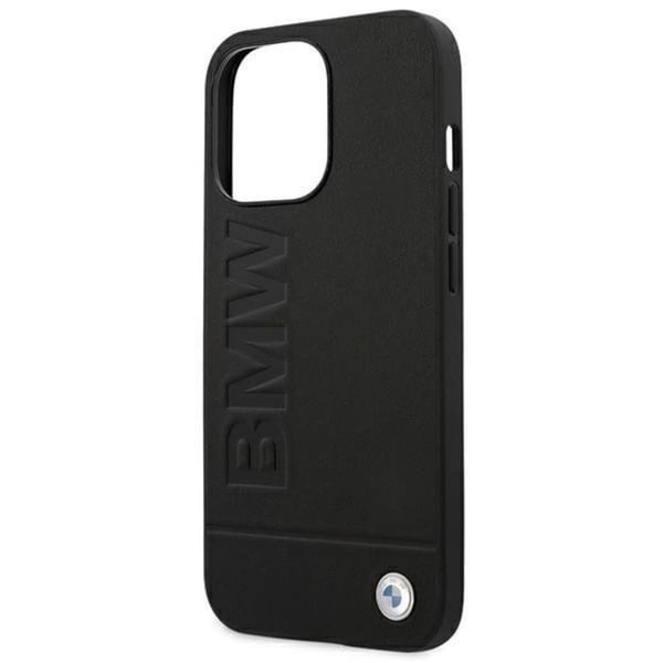 BMW iPhone 14 Pro Max Skal Läder Stamp - Svart