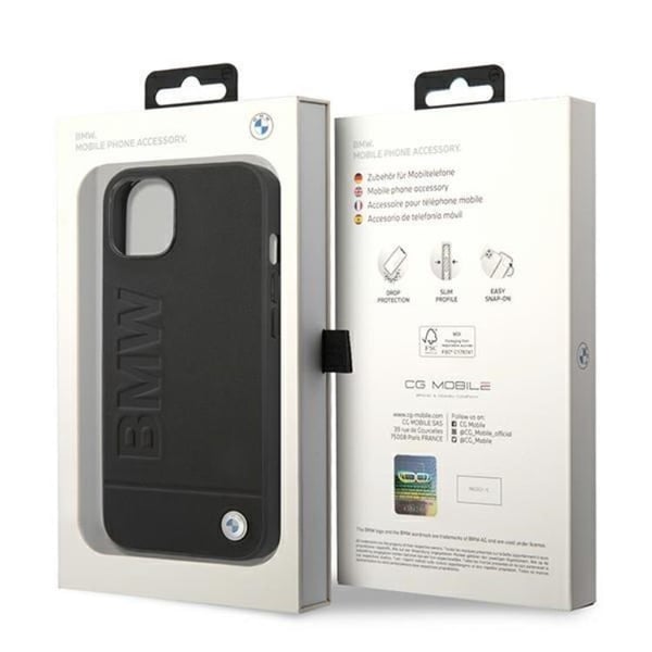 BMW iPhone 14 Plus Skal Läder Stamp - Svart