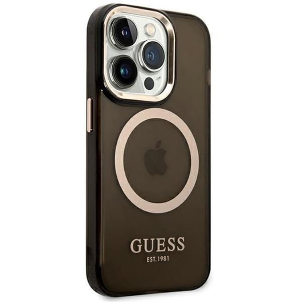 GUESS iPhone 14 Pro Skal MagSafe Gold Outline Translucent - Svart