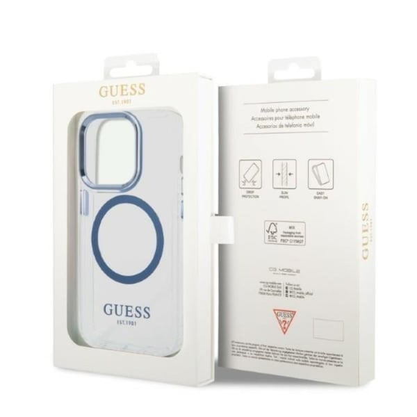 GUESS iPhone 14 Pro Max Skal Magsafe Metal Outline - Blå