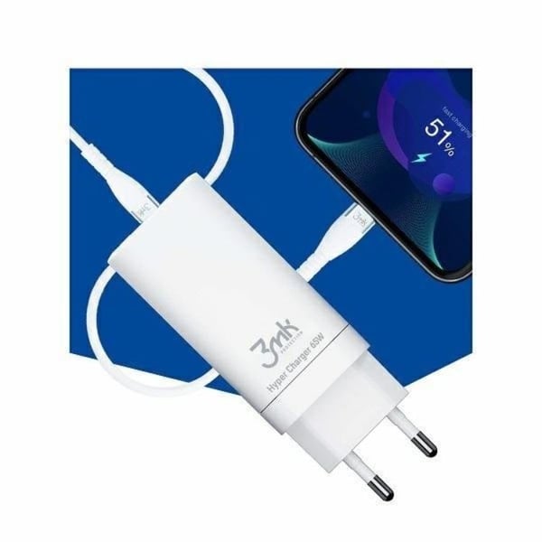 3MK Väggladdare Adapter USB-C/USB-A 65W Hyper - Vit