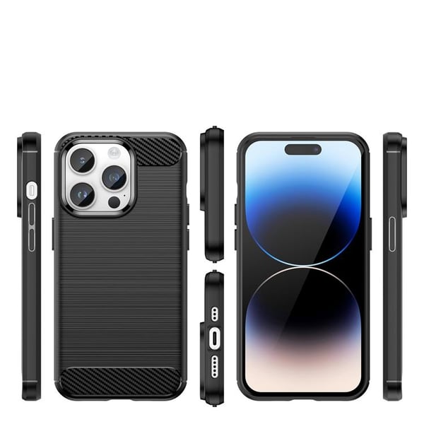 iPhone 14 Pro Etui Carbon Fleksibel Gel - Sort