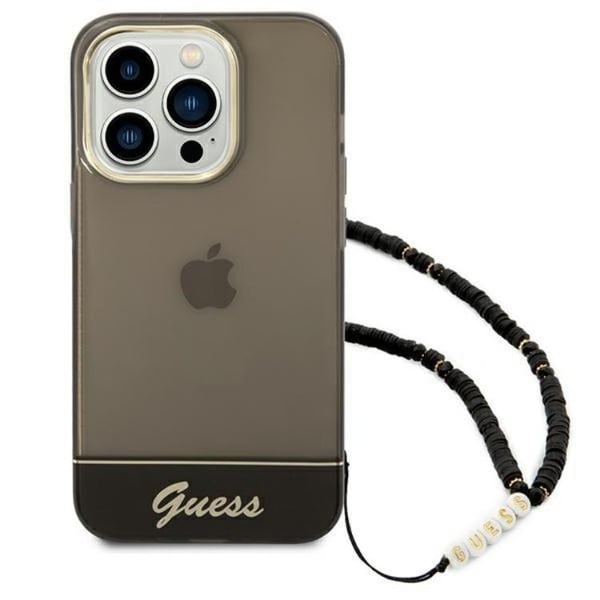 GUESS iPhone 14 Pro Skal Translucent Pearl Strap - Svart