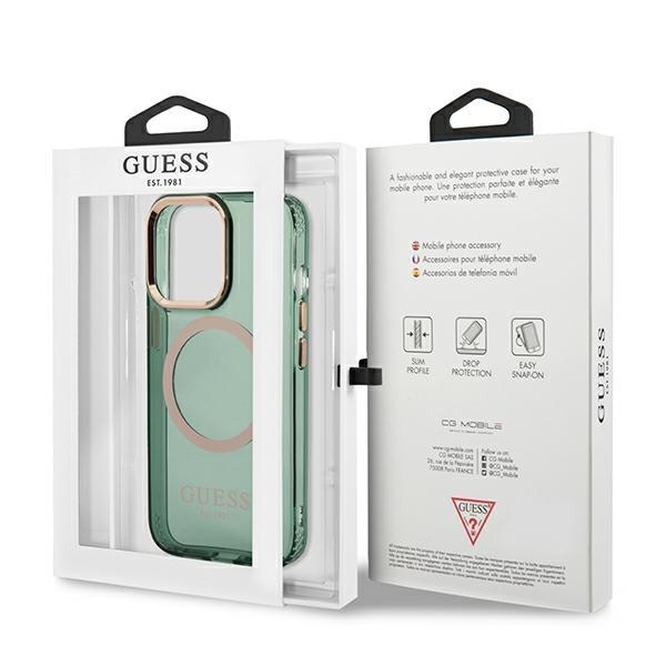 Guess iPhone 13 Pro Skal MagSafe Gold Outline Translucent - Khaki