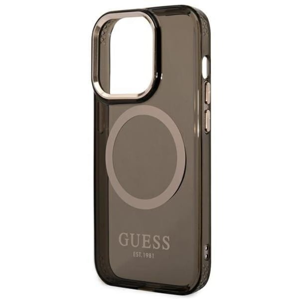 GUESS iPhone 14 Pro Max Skal Magsafe Gold Outline Translucent - Svart