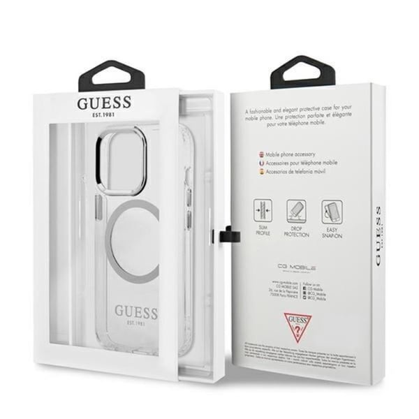Guess iPhone 13 Pro Skal Magsafe Metal Outline - Silver