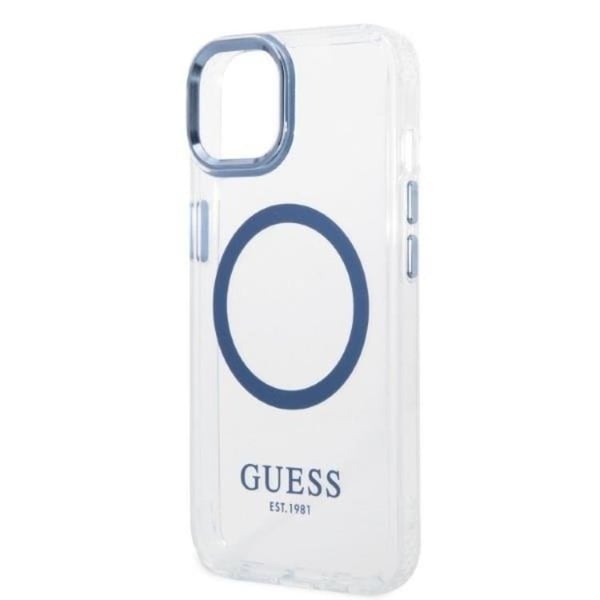 GUESS iPhone 14 Plus Skal Magsafe Metal Outline - Blå