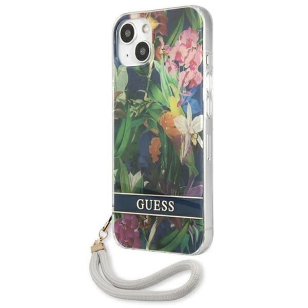 Guess iPhone 13 Skal Flower Strap - Blå
