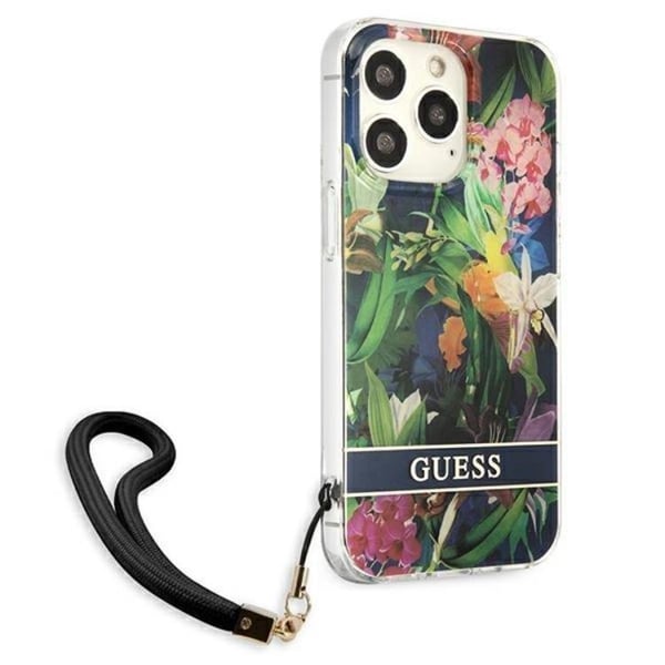 Guess iPhone 13 Pro Skal Flower Strap - Blå
