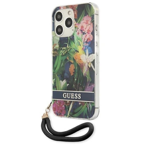 Guess iPhone 13 Pro Skal Flower Strap - Blå
