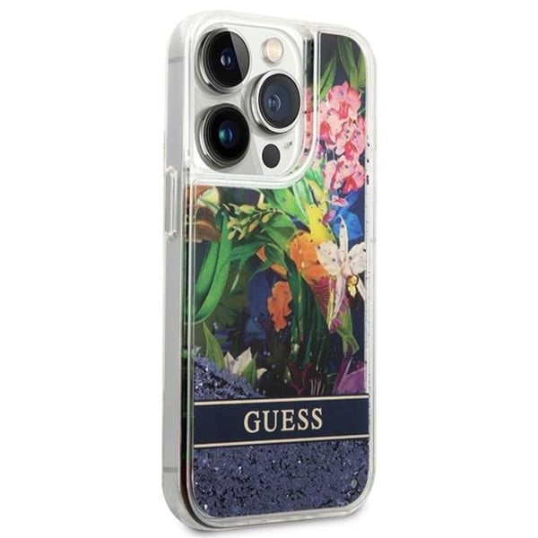 GUESS iPhone 14 Pro Max Skal Flower Liquid Glitter - Blå