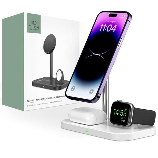 3-i-1 Trådløs Oplader Magsafe iPhone Apple Watch AirPods - Hvid