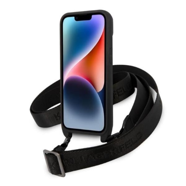 Karl Lagerfeld iPhone 14 Plus Skal med halsband Plaque Logo Strap - Svart