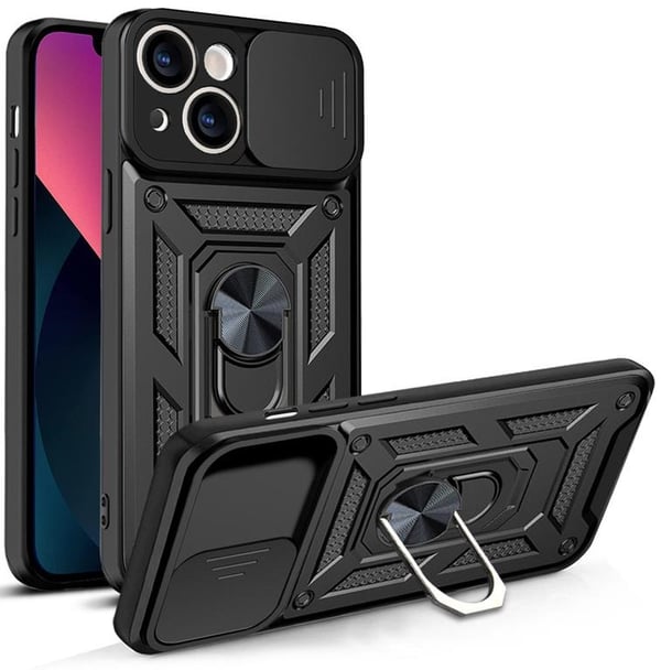 iPhone 14 Plus Skal med Ringhållare Hybrid Armor Camshield - Svart