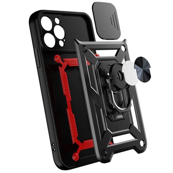 iPhone 13 Pro Taske med Ringholder Hybrid Armor Camshield - Sort