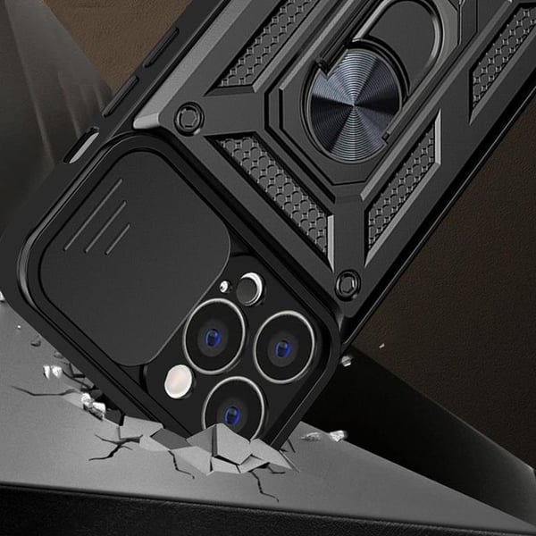 iPhone 13 Pro Taske med Ringholder Hybrid Armor Camshield - Blå