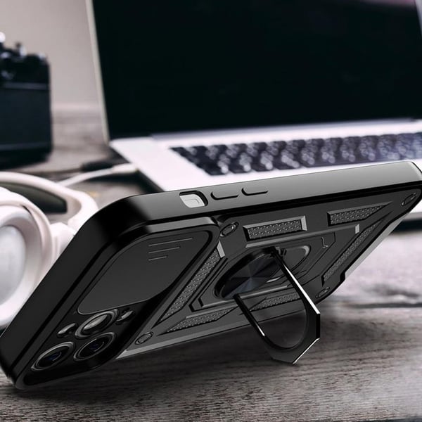iPhone 13 Pro Max Skal med Ringhållare Hybrid Armor Camshield - Blå