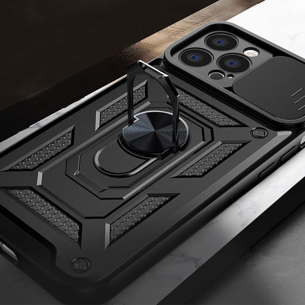 iPhone 13 Pro Max Skal med Ringhållare Hybrid Armor Camshield - Blå