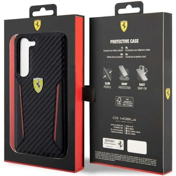 Ferrari Galaxy S23 Plus -kuori Carbon Contrast Edges - Musta
