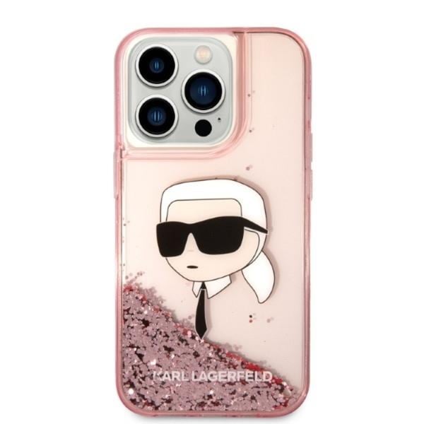 Karl Lagerfeld iPhone 14 Pro Skal Liquid Glitter Head - Rosa