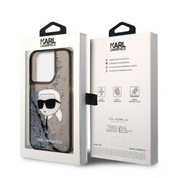 Karl Lagerfeld iPhone 14 Pro Max Skal Liquid Glitter Head - Svart