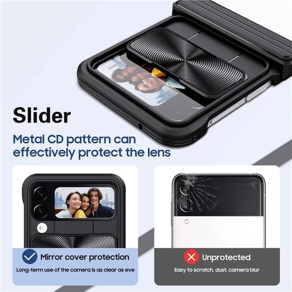 Mobilcover til Galaxy Z Flip 4 360 Kamera Slider - Sort